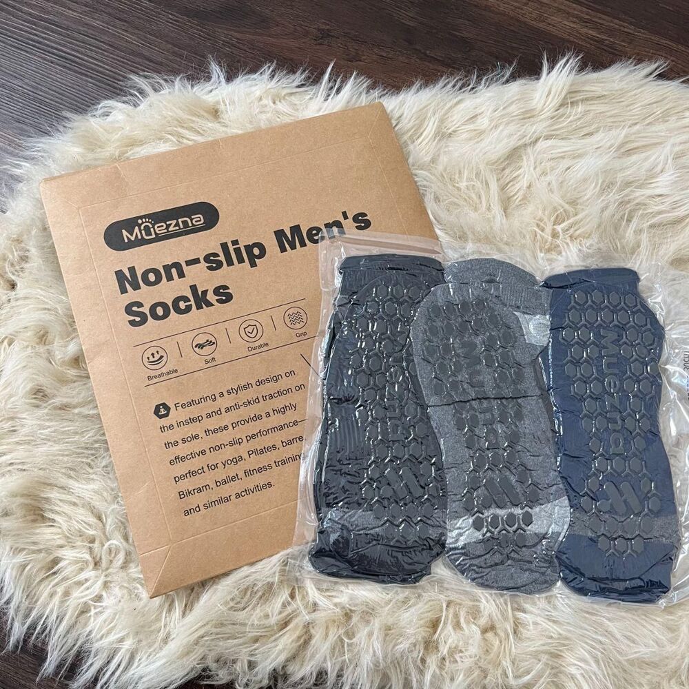 NWT Muezna Men's Non-Slip Yoga Socks,Pilates Socks with Grips Slipper Socks 9-11